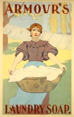 Woman with basket of white laundry